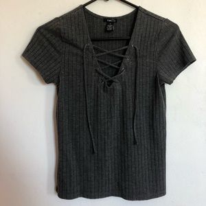 Lace-Front Grey Tee Shirt